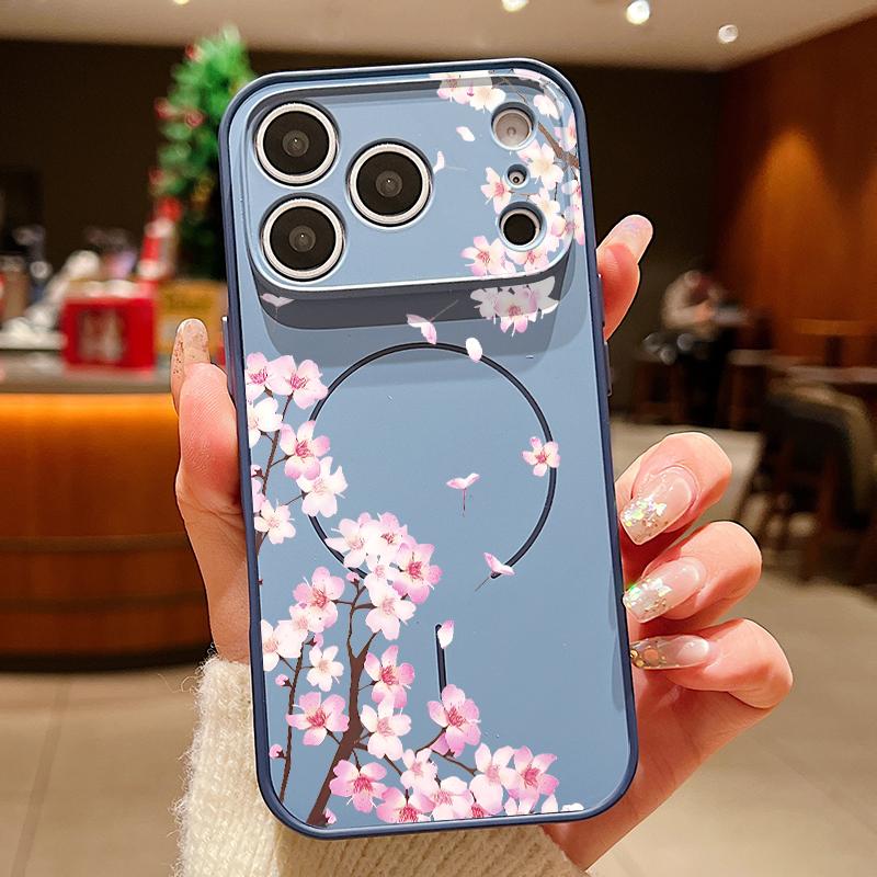 Pink Peach Blossoms Floral Pattern For iPhone 17 Pro Max Funda iPhone 16 15 14 13 Pro Max Skin Feeling Magnetic For Magsafe Shockproof Bumper Cover