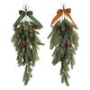 Christmas Teardrop Swag Artificial Norfolk Pine Branch Door Swag with Faux Pine Cones And Bow for Indoor Outdoor Mantel Fireplace Stairway Decor