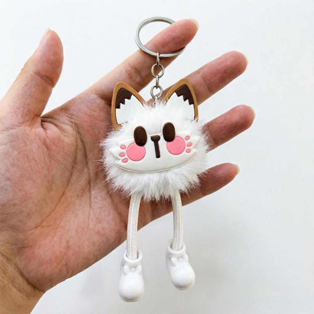 Charming Lucky Cat Plush Keychain with Imitation Mink Fur Ball