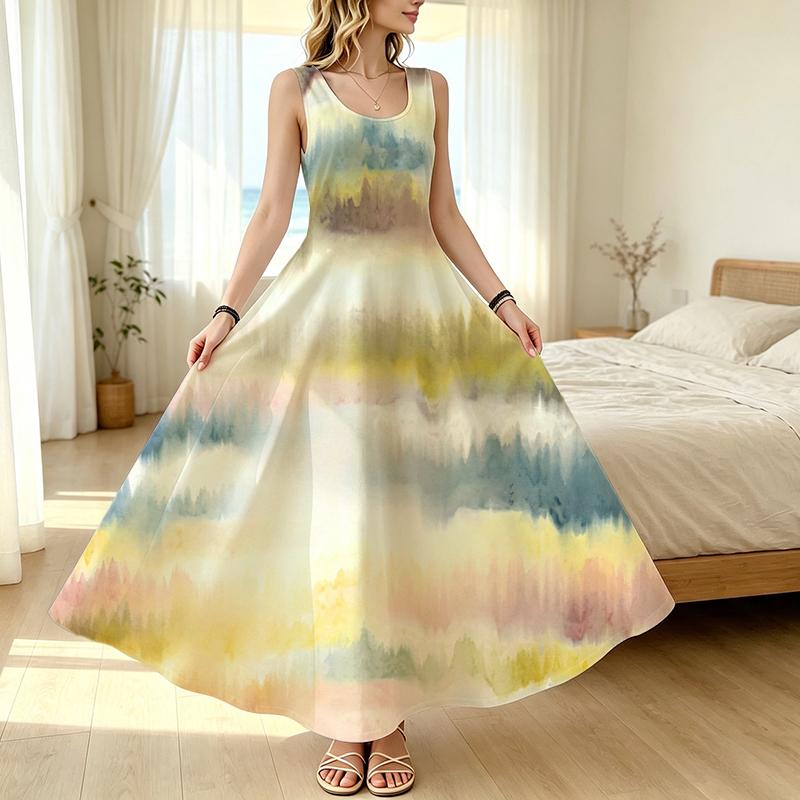Sleeveless Maxi Dress for Women,Gradient Casual Vacation Dress Lightweight & Breathable,Versatile for Daily,Home & Outdoor Wear
