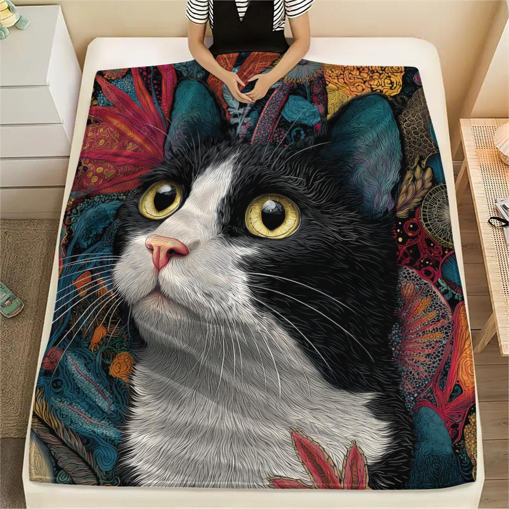 Calico Cat,pattern Flannel Blanket, High quality Comfortable for All Seasons, Home Decor, Warmth and Comfort, Perfect for Gifts.