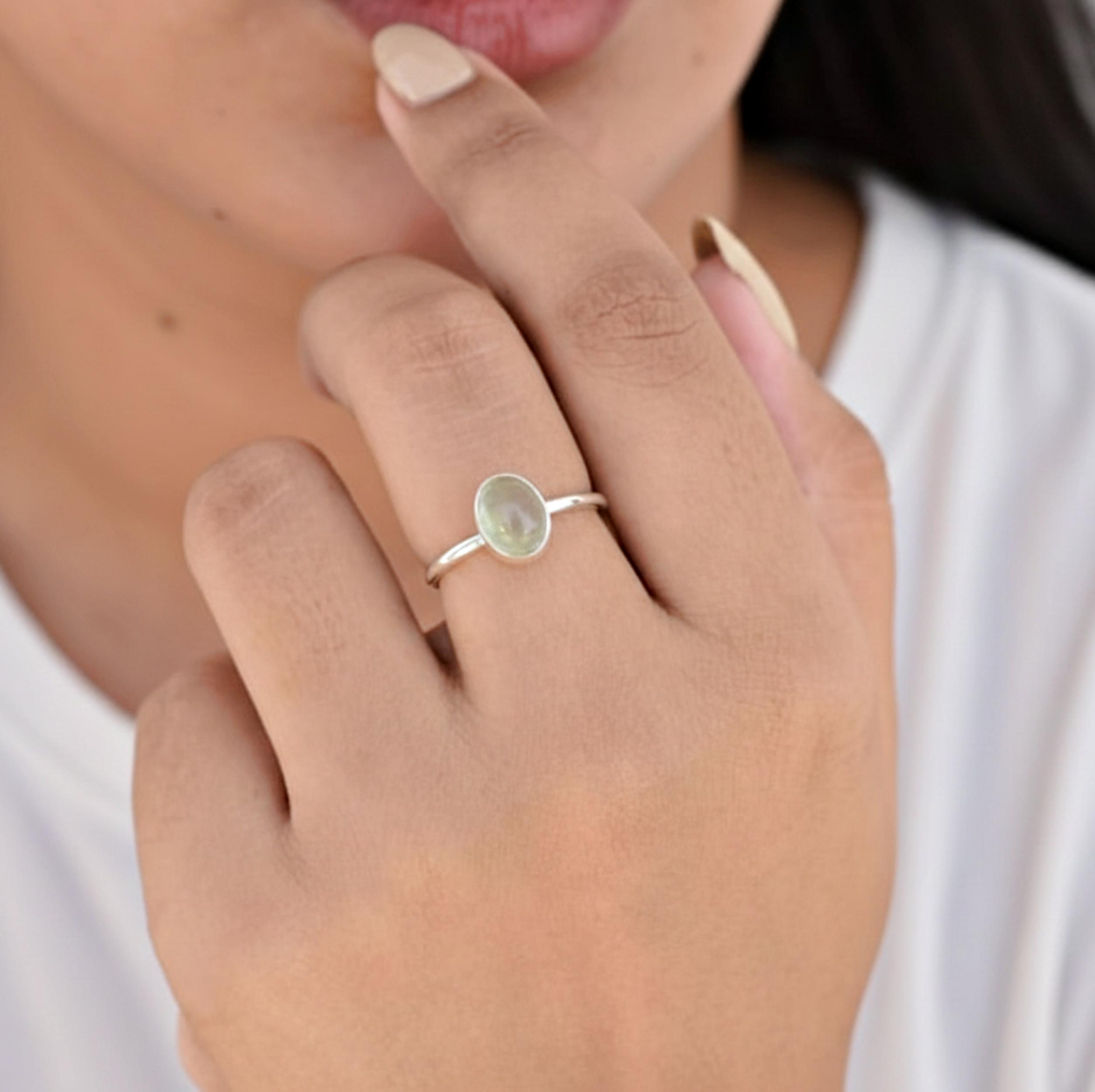 

Minimalist Prehnite Statement Ring for Women, 925 Sterling Silver, Handcrafted Gemstone Jewelry 12 срібний