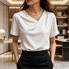Damen Oberteile Schlanke Passform Kurzarm Überkreuz V-Ausschnitt Pullover Oberteile Einfarbige Weicher Stoff Sommer Hemd Tägliche Kleidung