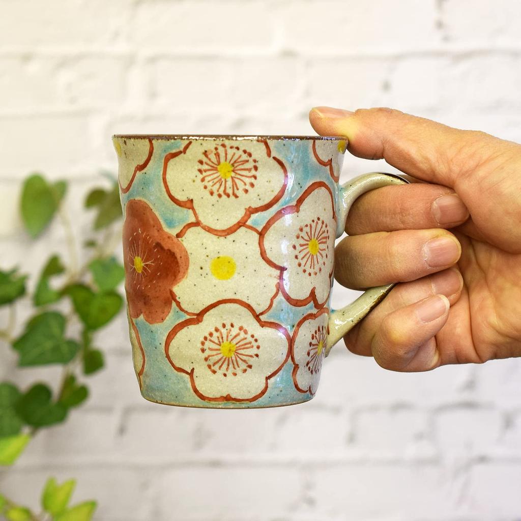 Waza no Kura Stylish Coffee Kutani Ware Mug Plum Blossom Brand Made in Perfect Gift for and 88th Birthdays Mug, Cup, Pattern, Ceramic, High-End