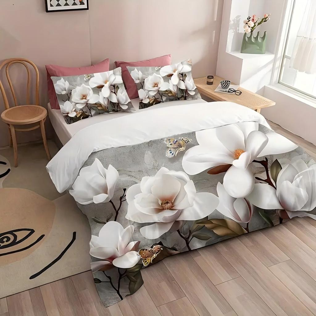 Comforter Butterfly Floral Pattern 3D Printed Set Elegant Fresh Style Soft Comfortable Bedding