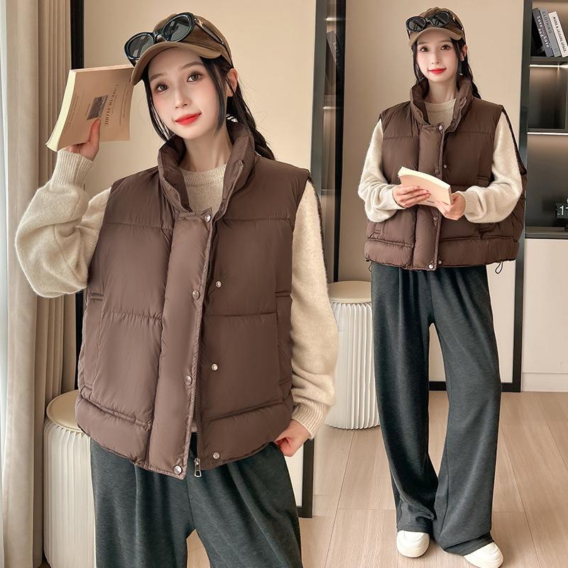 Wind Stand-up Collar Cotton Vest Women's Short Autumn and Winter New Women's Cotton Vest Sleeveless Cotton Vest