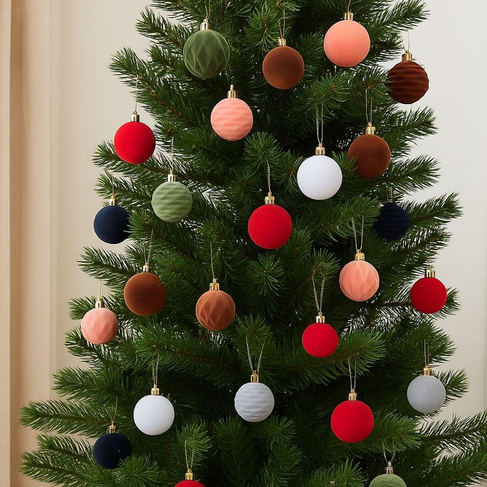 12pcs 6cm Flocking Ball Hanging Ornament Shatterproof Christmas Spheres  New Year Noel