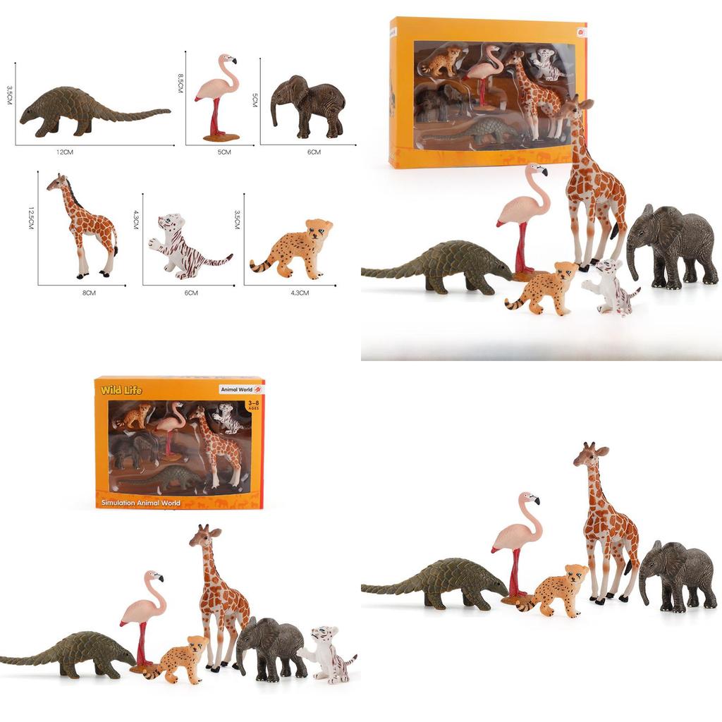 Wild Animal Pvc Figurine Collection Featuring Giraffe Tiger Elephant Flamingo For Kids Gift