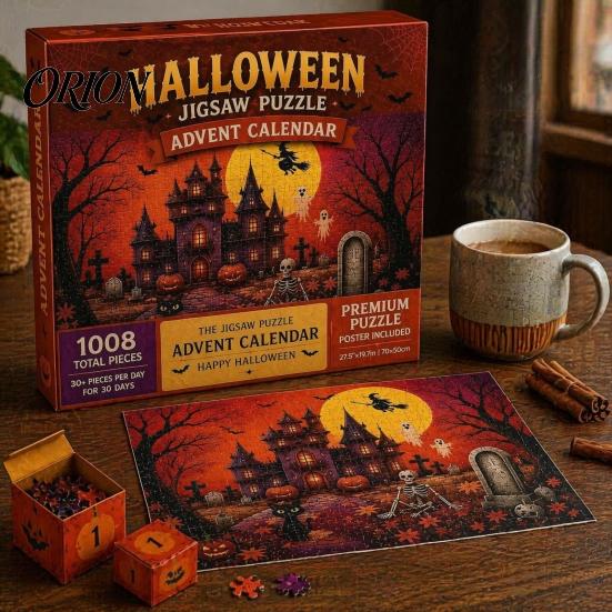 Kids Countdown Calendar 1008Pcs/Set Halloween Jigsaw Puzzle Advent Calendar, 30 Days Haunted Nightmare House Puzzle, Educational Toy Box for