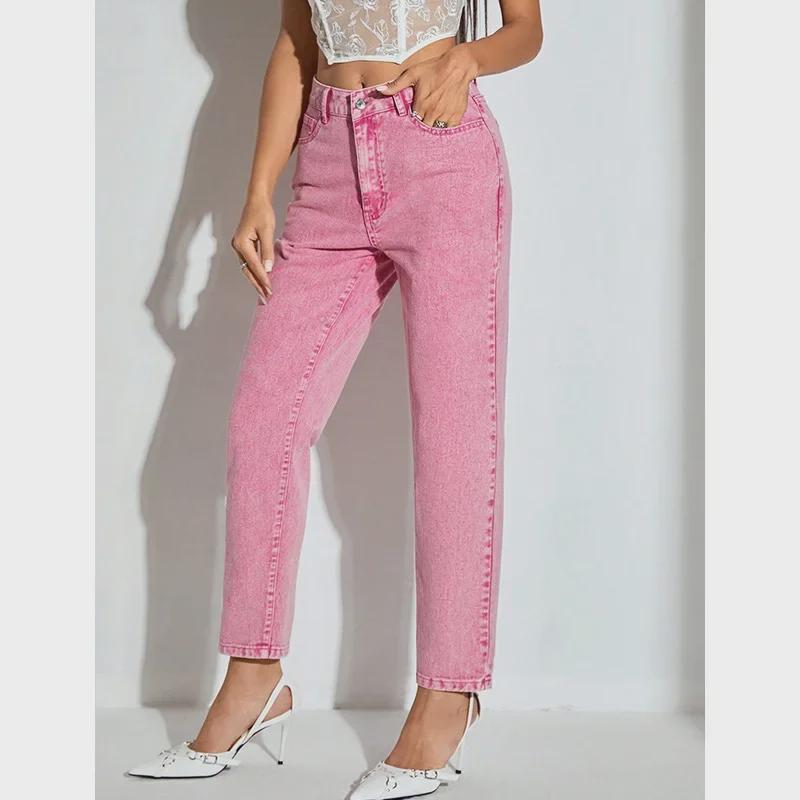 

Женские прямые джинсы с высокой талией в европейском и американском стиле - INS Fashion 15185# XL розовый