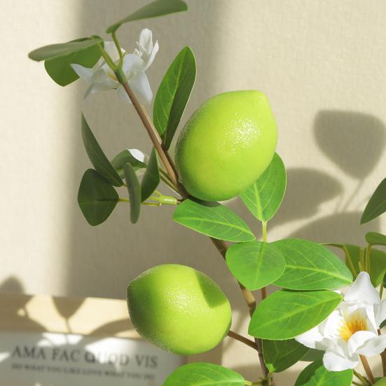 Artificial Lemons Branches 9 Head Faux Lemon Fruits with Stem Realistic Lifelike Fake Greenery Tree Branch with Flowers Leaves