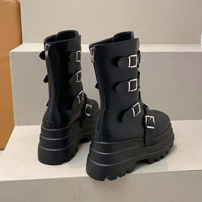 Fashion Women Punk Boots 8 CM Platform Outdoor Shoes Personalized Metal Design Chunky Boots Cool Nightclub Party Casual Zip Shoes 35-42