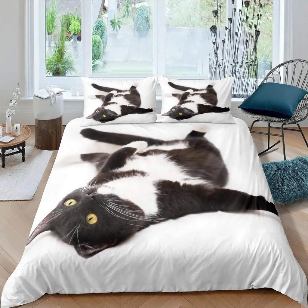 Cat Duvet Cover Set Lovely Animal Bedding Multiple Colour Bed Sets 2/3/PCS Quilt Covers/Pillowcases Twin/Full/Queen/King Size