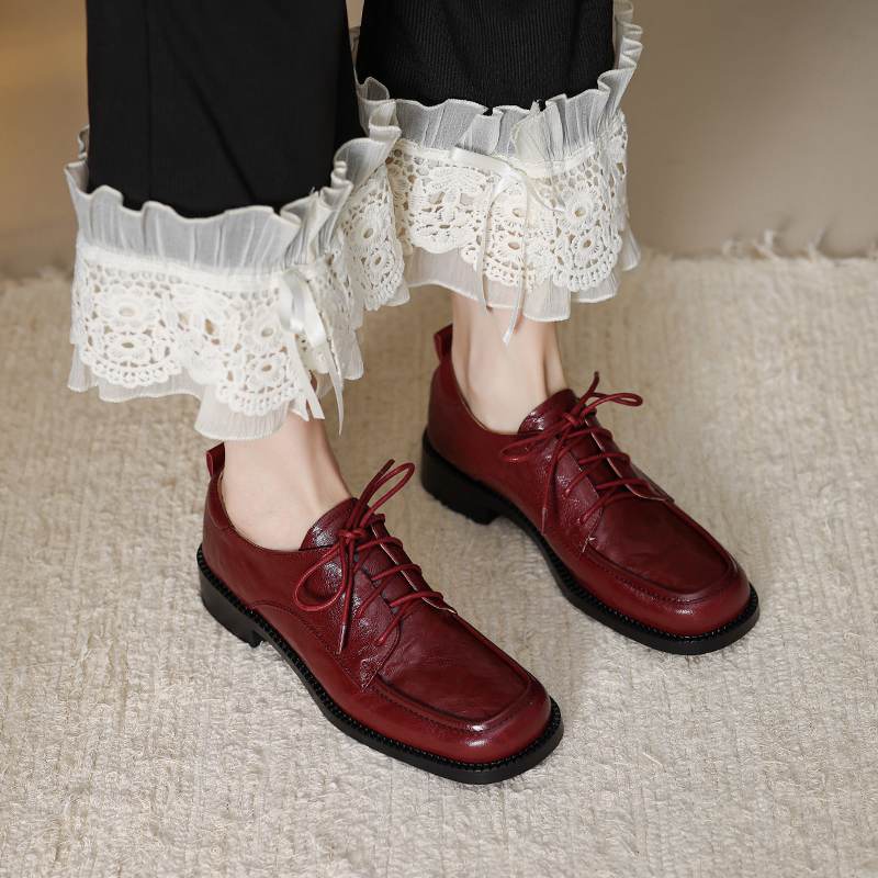 Krazing Pot Sheepskin Round Toe Size 42 Loafers Med Heels Lace Up Size 41 Rome Gladiator Autumn Pumps