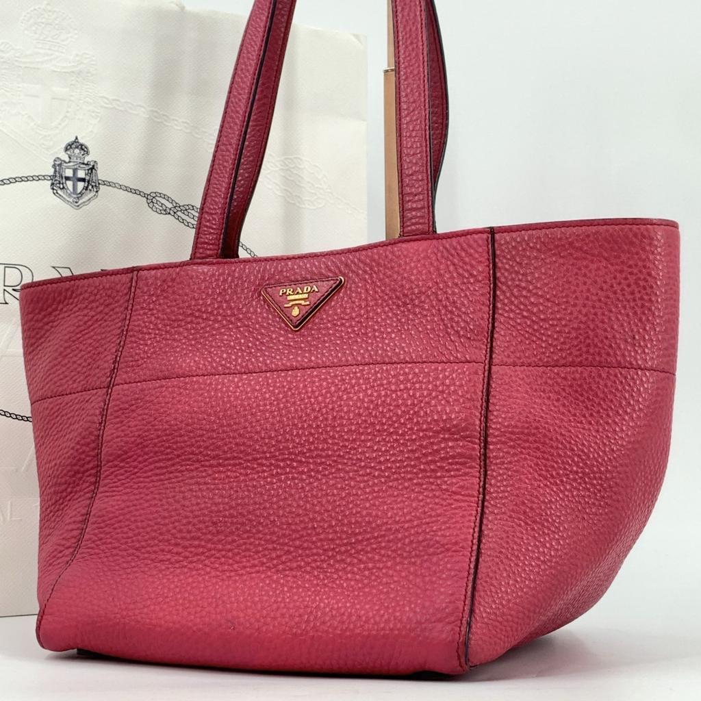 Prada Vitello Dino Skóra Licowa Torba Do Ręki Tote Na Ramię BR5092 Różowa Płytka z Logo Trójkątnym Biała Metka