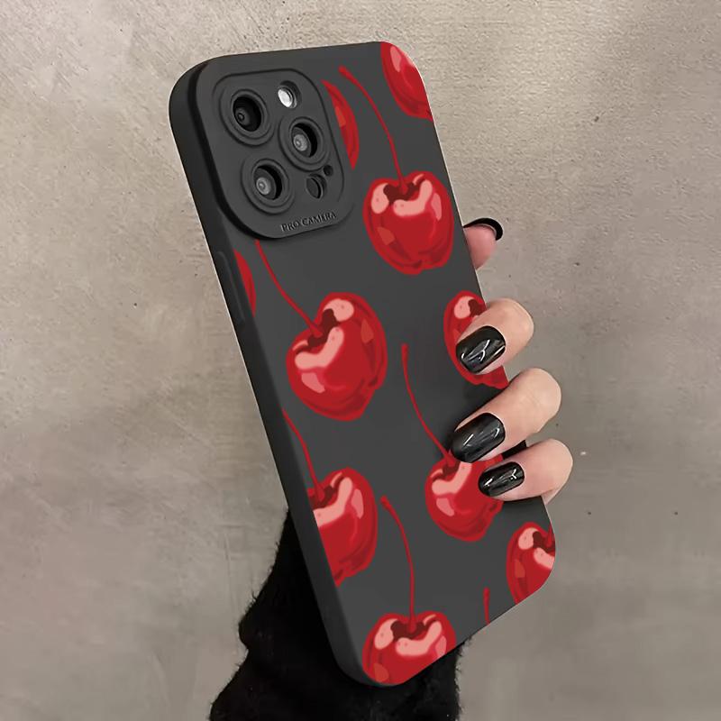 Cute Cherry Bow Silicone Phone Case For iPhone16 14 Pro 15 Plus 11 Pro Max 12 13 MiNi X XS XR Plus SE2 Shockproof Soft Cover
