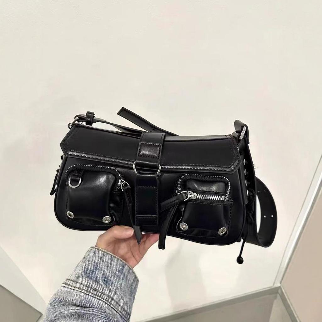 Trendy Textured Underarm Motorcycle Baguette Bag for Women 2025 – Versatile Crossbody and Shoulder Design