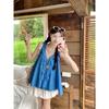 Kumikumi Sweet Set Blue Wooden Ear Cami Women Summer High Waist Flower Bud Skirt Two-piece Set