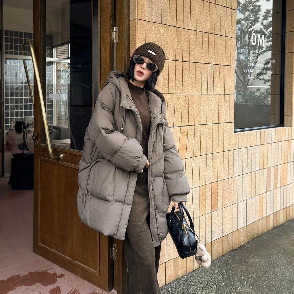 2026 Winter Damen Mode Kapuzen-Freizeit-Daunenjacke mit großen Taschen, lockere Passform, Oversized, Figurschmeichelndes A-Linien-Design