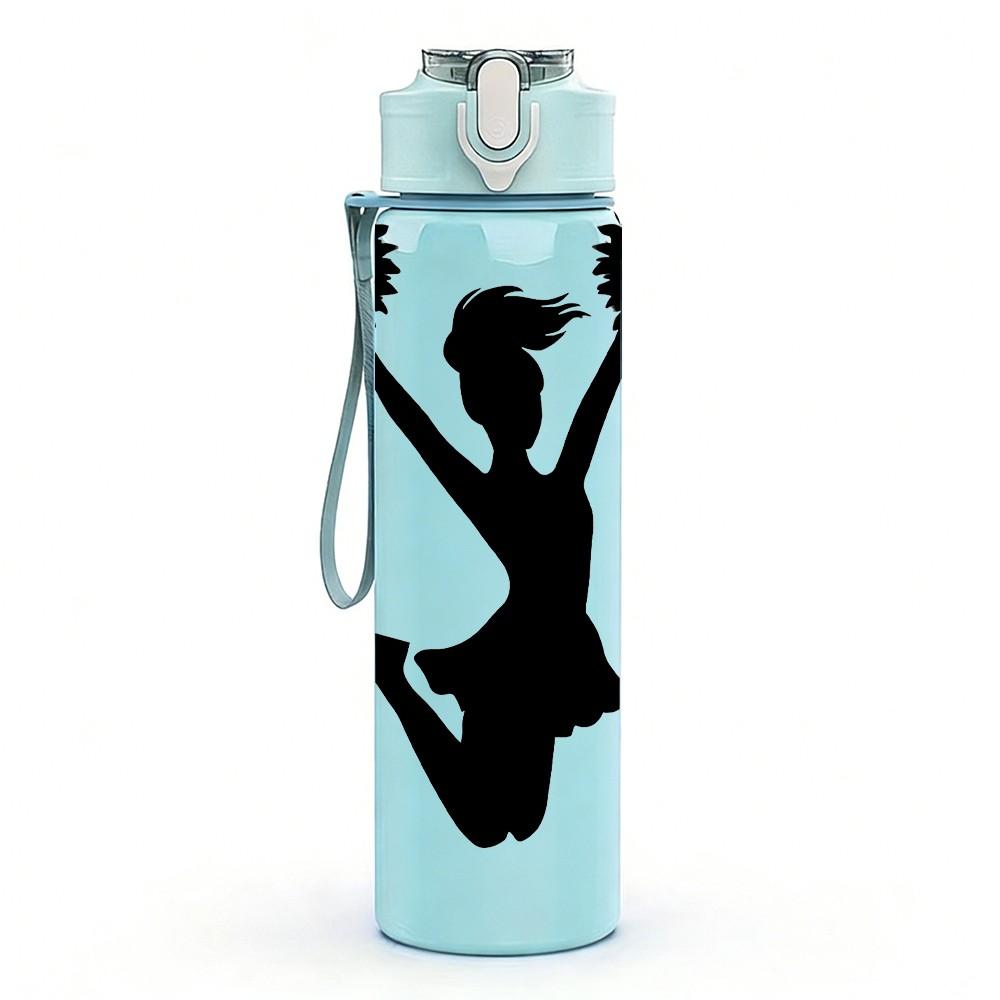 1PC Cheerleader Girl Silhouette Print 750ml Color Plastic Sports Water Bottle Leakproof Flip Straw Lid Suitable for Sports Office Home Use
