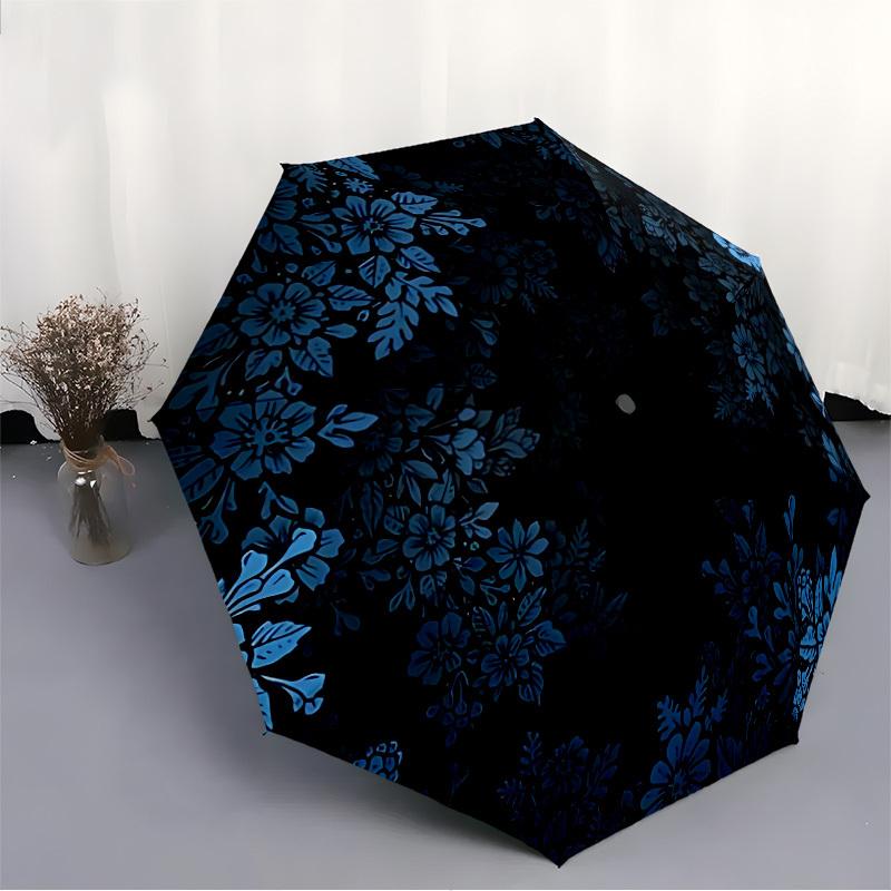 1pc Floral Midnight Automatic Open/Close Umbrella with Windproof, Functional Design, 8-Rib Sturdy Canopy