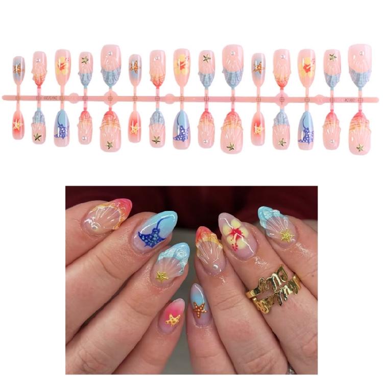 30Pieces Fashionable Acrylic Nail With Handmade Floral Art And Waterproof Coating For Daily Wear Or Parties