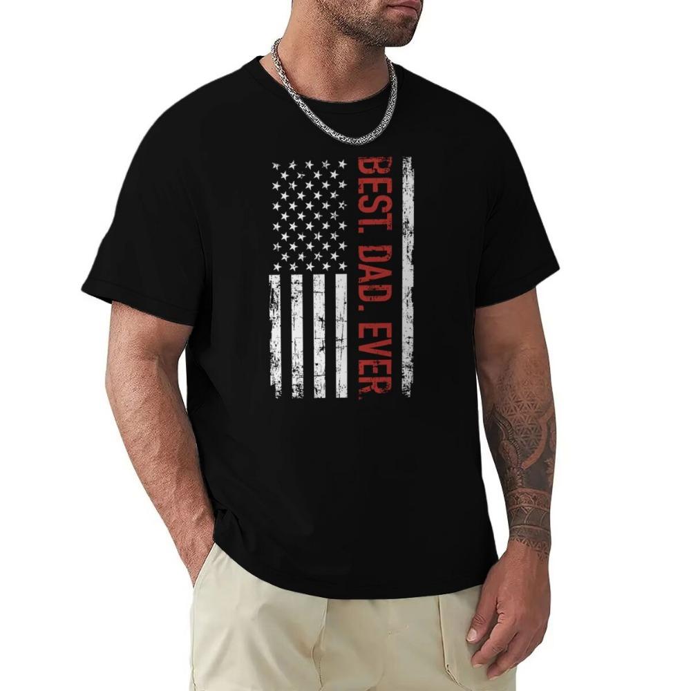 Best Father Ever Vintage Flag T-Shirt, Father s Day Dad Short Sleeve Tee S