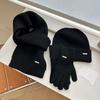 3Pcs/Set Women Hat Scarf Gloves Set Solid Color Ribbed Trim Brimless Hat Long Scarf Warm Gloves Set Winter Accessories