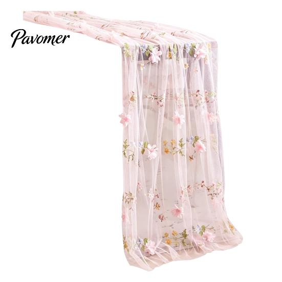 Bridal Shower Table Overlay Lace Embroidery Floral Tablecloth, 3D Flower Tulle Sheer Cover, Seasonal Wrinkle Resistant Tablecloth Colorful Cloth