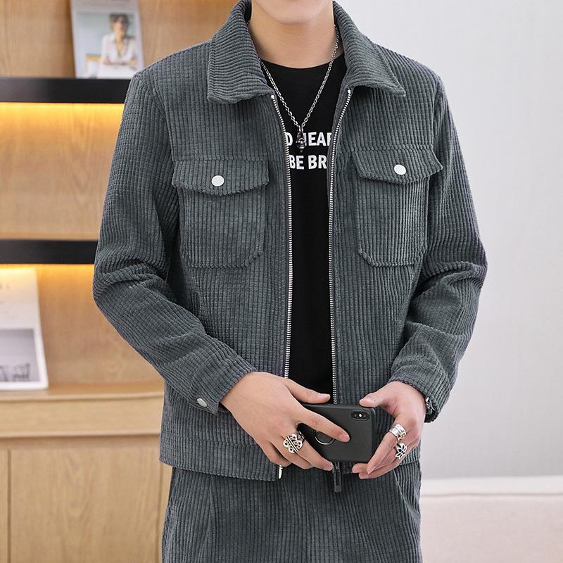 

Men Clothing Men s Casual Spring Handsome Corduroy Jacket Youth Lapels Double Pocket Corduroy Jacket S сірий
