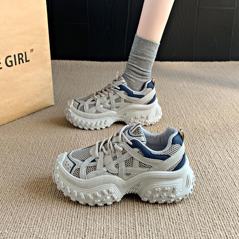 

Thick-soled dad shoes women s 2025 spring and autumn new tire sole fashion casual shoes small height-increasing mesh sneakers 40