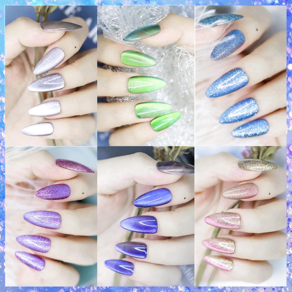 Biutee Eye Gel Color Gel Magnetic Gel Gel Nail Set 6 8ml with Fine Magnetic Gel Cat's Light-Changing (2 Types, Colors, Total) UV/LED Compatible,