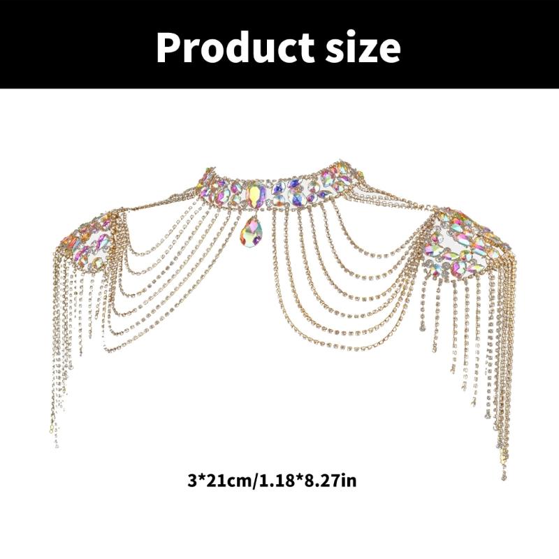 Crystal Tassels Shoulder Body Chain Alloy Fashion Accessory Bridal and Bikini Back Jewelry Wedding Accessory for Bride