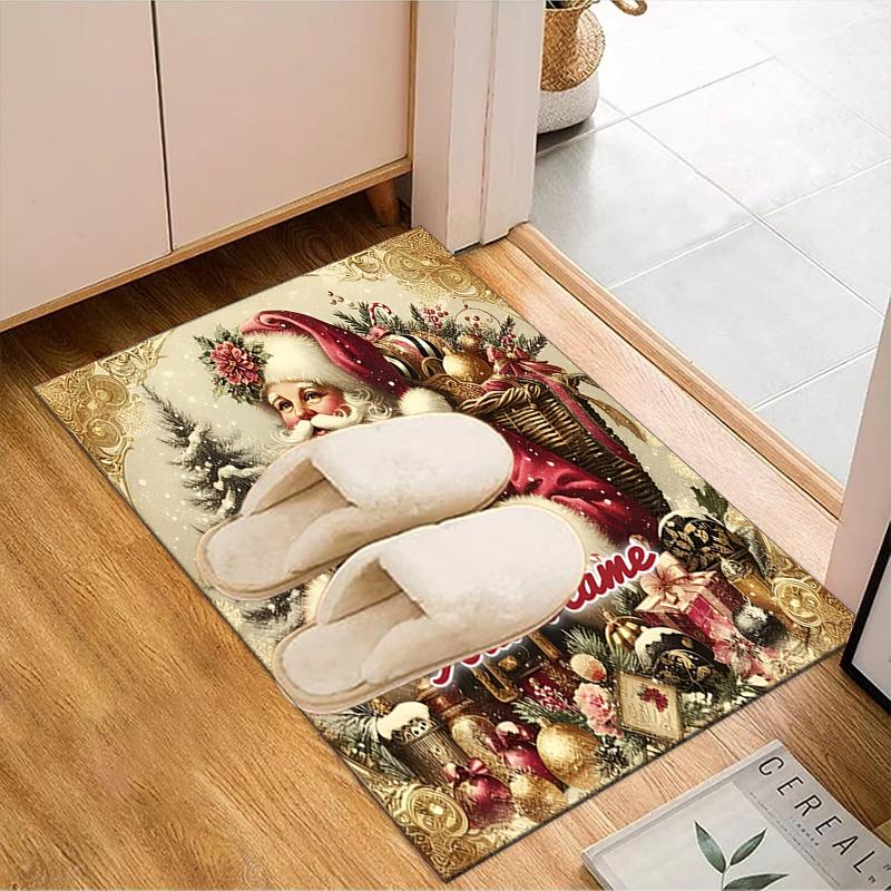 1PC Custom Name Christmas Santa Claus Theme Floor Mat Ideal for Living Room, Game Rooms, Office, Bedroom,Floor Mat Playful Design3