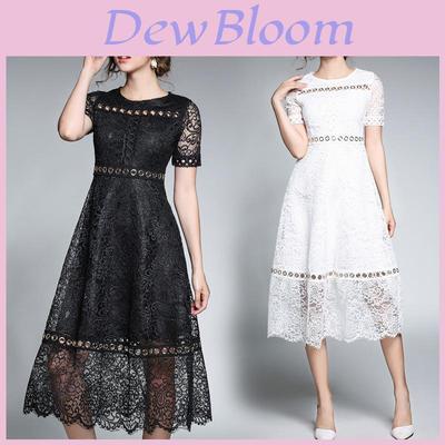 Vestido de cóctel de encaje floral dulce con falda acampanada para elegantes fiestas nocturnas
