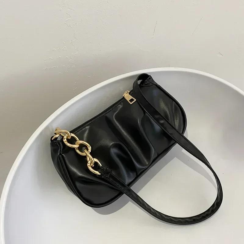 

Fashion Elegant Armpit Sling Handbags Korean Style Solid Color PU Leather Bags Simple Shoulder Messenger Bags for Women чёрный