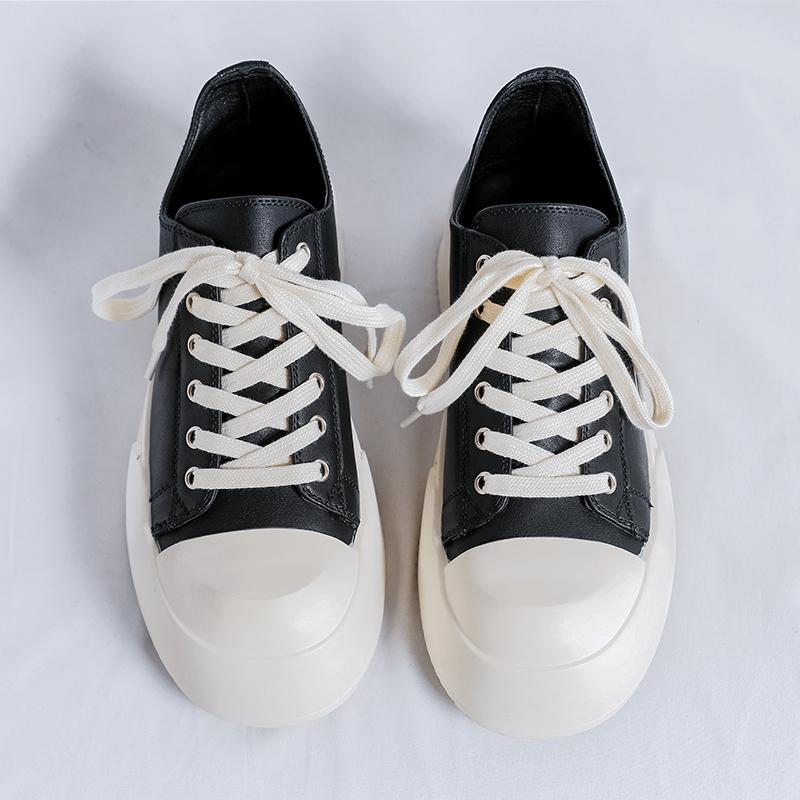 2025 British Style Leather Men's Casual Shoes Luxury Brand Vulcanize Shoes High Quality Thick Bottom Comfy Man Skateboard Shoes