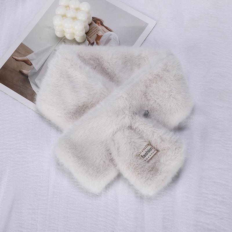 Korean Winter Plush Luxury Cross Fur Scarf for Women