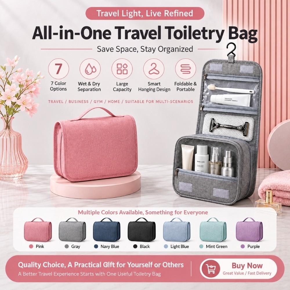 Hanging Hook Travel Cosmetic Bag Foldable Makeup Organizer Hanging Toiletry Bag  Travel Storage