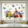 Spring Garden Flower and Butterfly Combination Window Decal No Adhesive, Removable for Bedroom Decorating Stickers