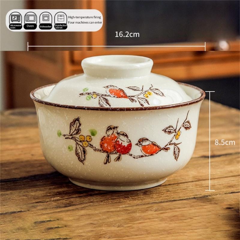 Elegant Ceramic Ramen Noddle Soup Bowl with Lid Microwave Oven and Dishwasher Safe for Formal Dining and Daily Activity
