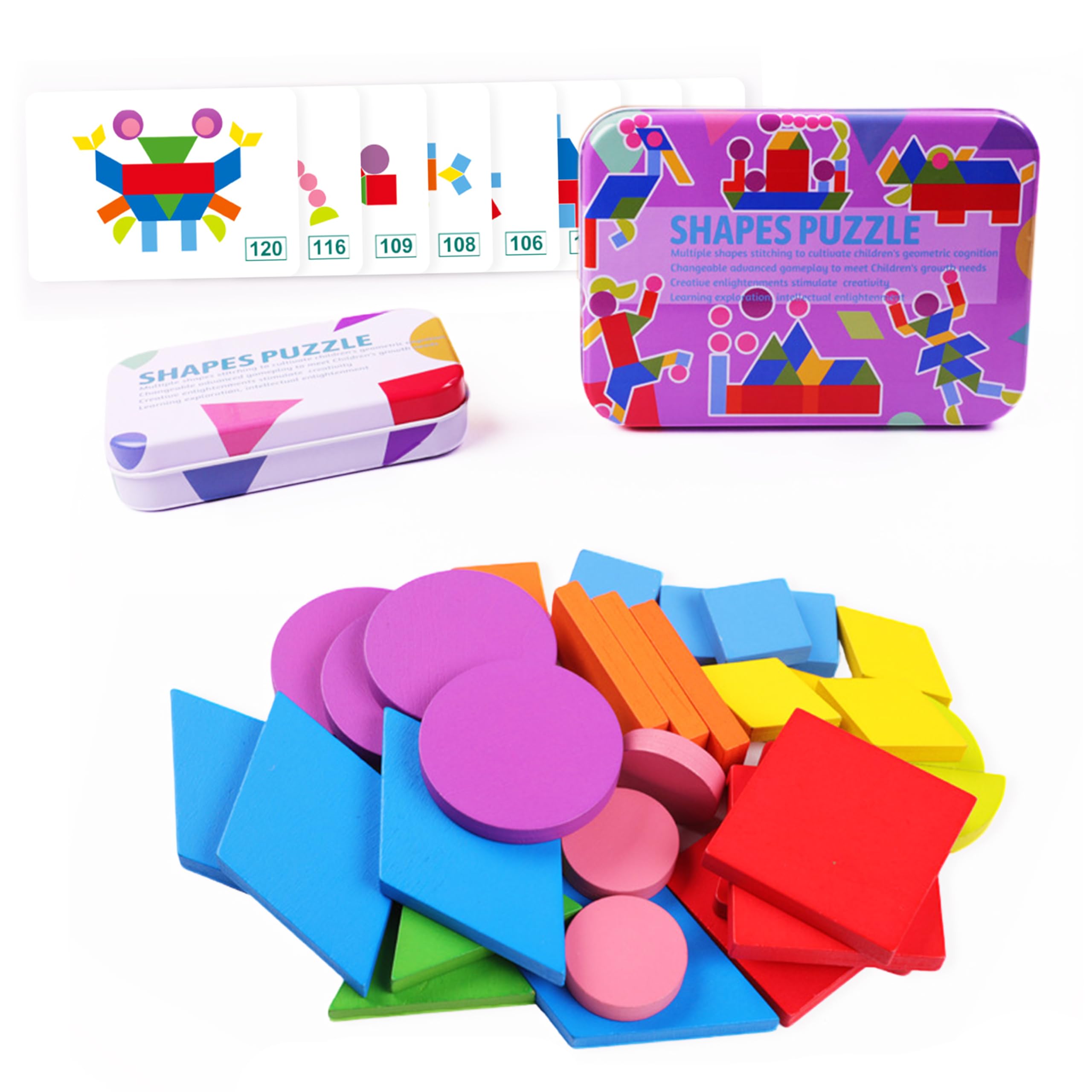 

Shinse Tangram Puzzle, Wooden Puzzle, Montessori Game, Educational Toy with Blocks and Cards, Geometric Shape Puzzle for Toddlers and Kids, Boys and