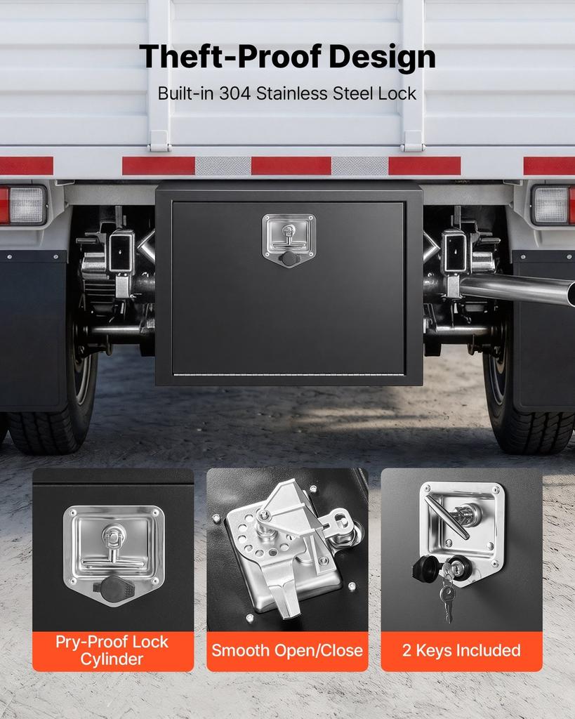 Unterboden-LKW-Werkzeugkasten, 609 x 457 x 457 mm Robuster Stahl-Anhänger-Aufbewahrungsbox mit Schloss & Schlüsseln, Wasserdichter Anhänger-Aufbewahrungs-Organizer Unter dem Körper