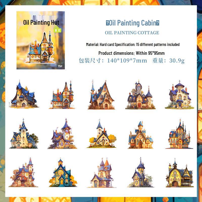 Dark Phantom Romantic House Sticker Pack: 15 Sheets of White Hard Card Paper for Journaling and Decoration.