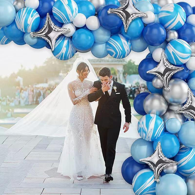 Agate Pattern Balloon Blue Combination Package Birthday Party Wedding Decoration Opening Arch Balloon