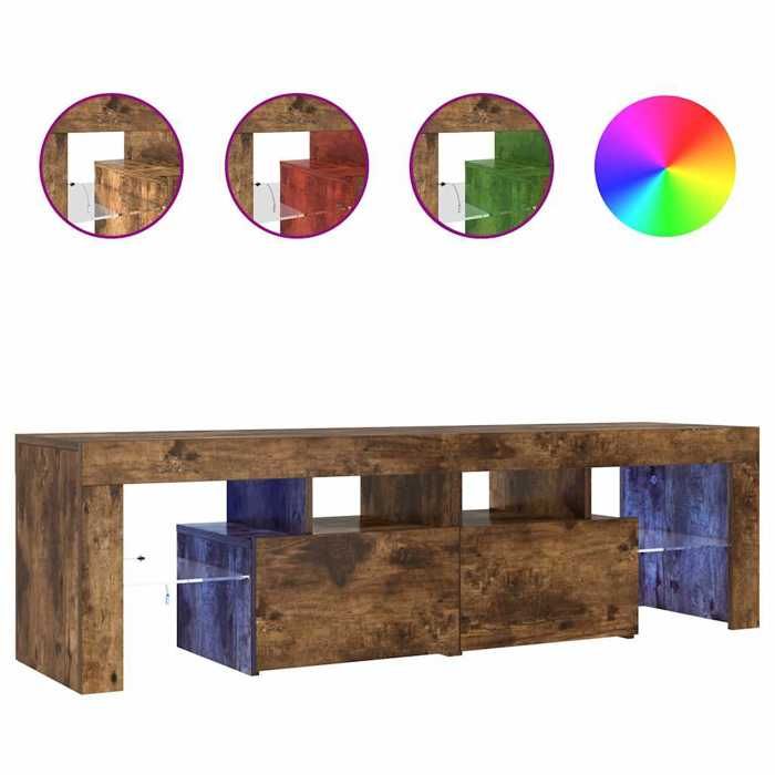 vidaXL Meuble TV avec lumières LED Chêne fumé 140x36,5x40 cm 822641