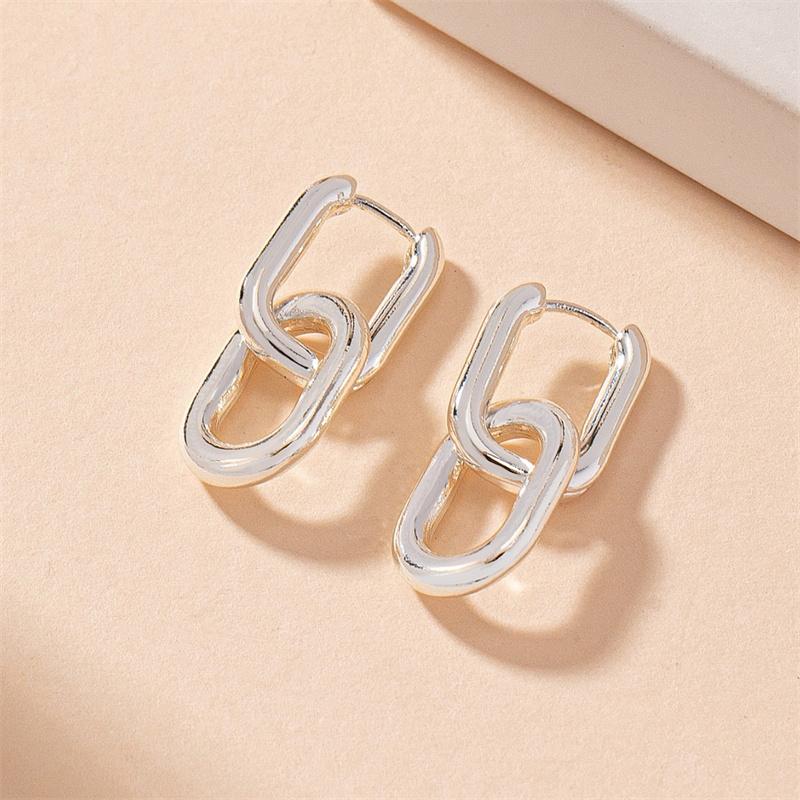 Retro Double Loop Design Drop Earrings Gold Color Geometric Round Hoop Earrings for Women Girls Punk Hip Hop Fashion Jewelry
