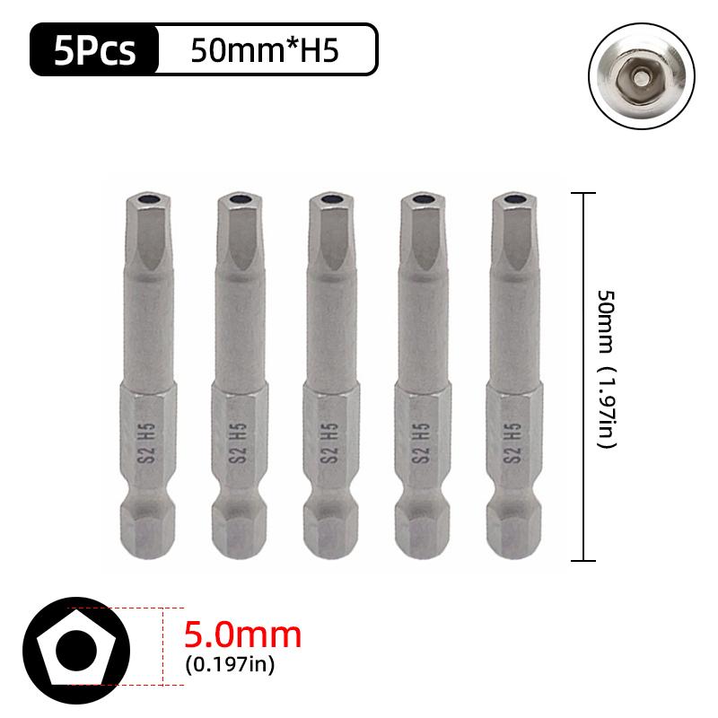 Set de biți magnetici pentagonali cu gaură Hex 1/4" Oțel S2 50mm Security Torx Biți de găurit Cheie cu clichet Unelte de mână