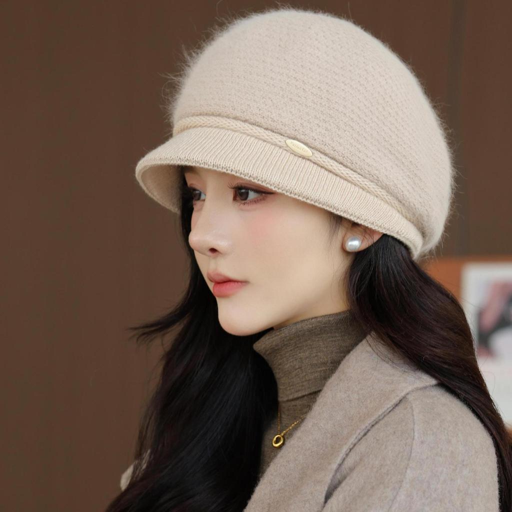 New Middle aged and Elderly Ladies Rabbit Fur Knitted Basin Hat Autumn and Winter Outdoor Cycling Warm Woolen Hat for The Elderly