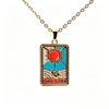 Retro Boyfriend Style Square Tarot Card Pendant Necklace with Zircon Clavicle Chain 